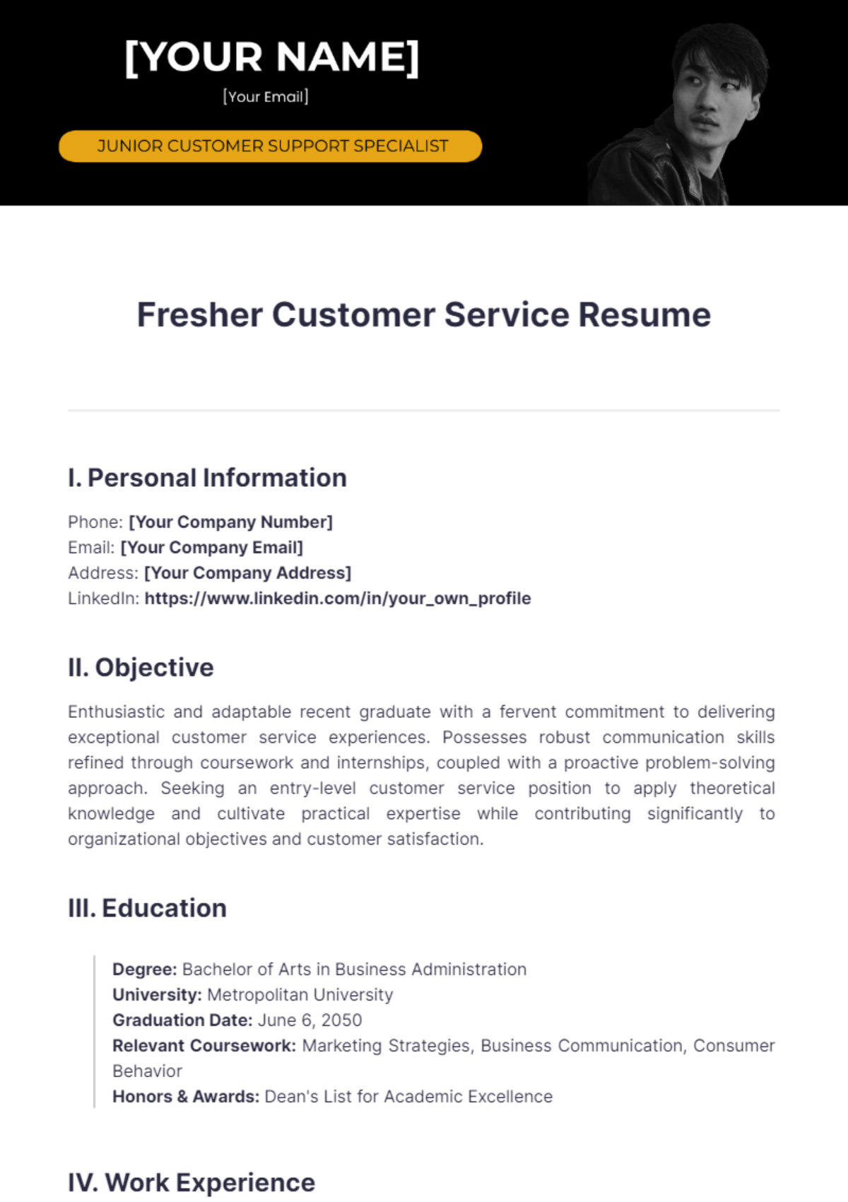 Fresher Customer Service Resume - Edit Online & Download