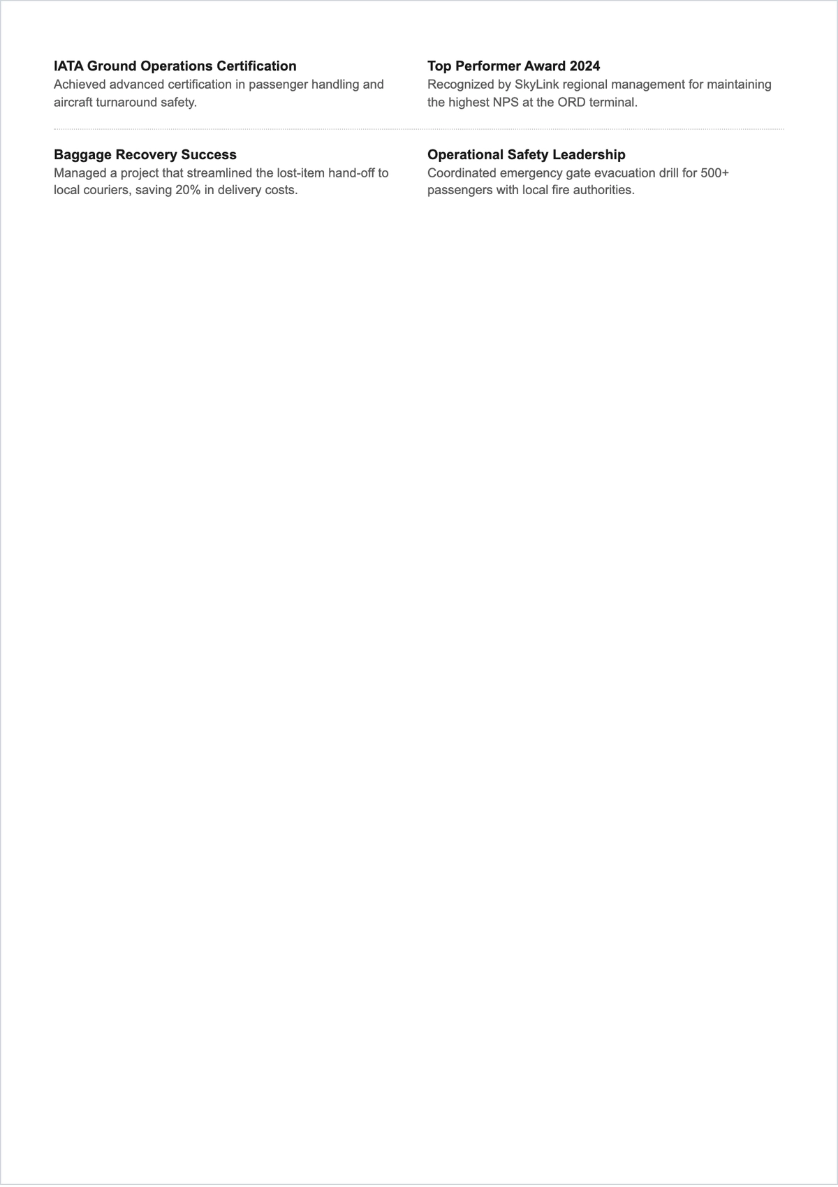 Free Airline Customer Service Agent ATS Resume Template