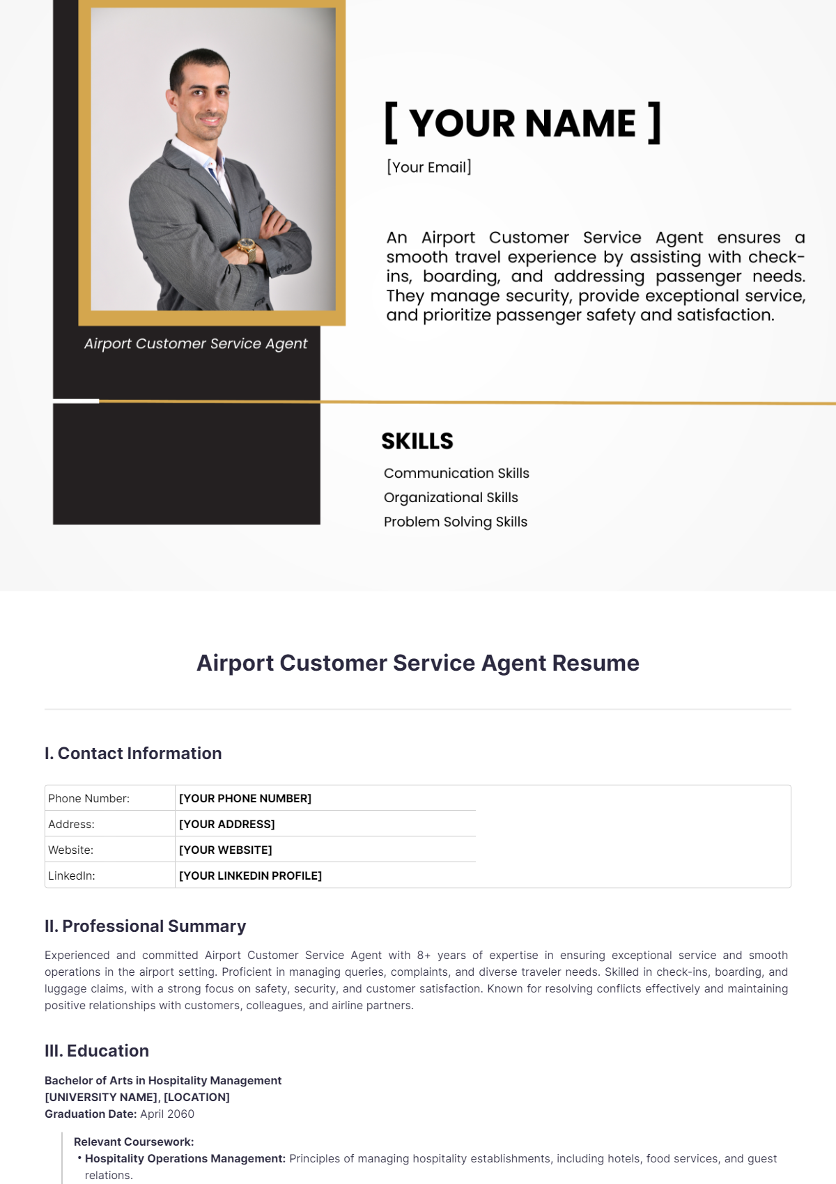 Airport Customer Service Agent Resume - Edit Online & Download