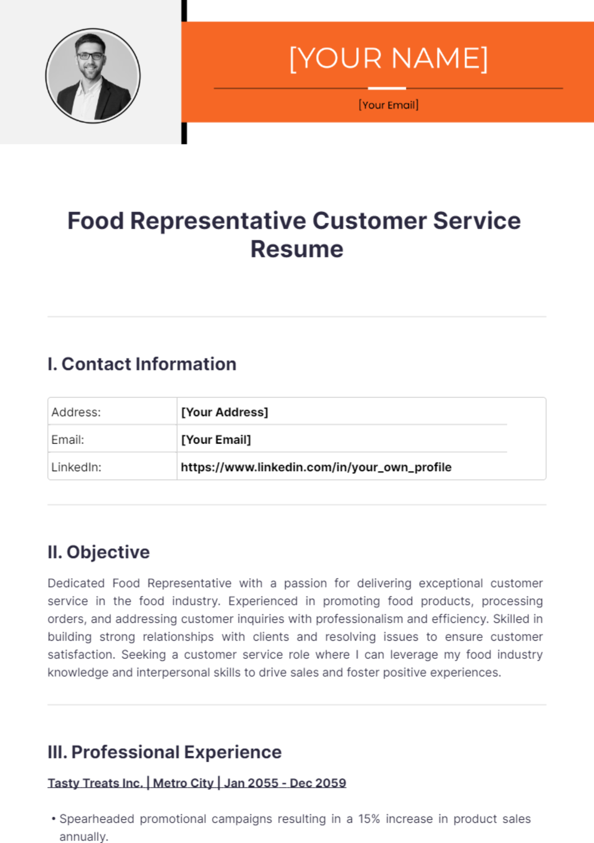 Food Representative Customer Service Resume - Edit Online & Download