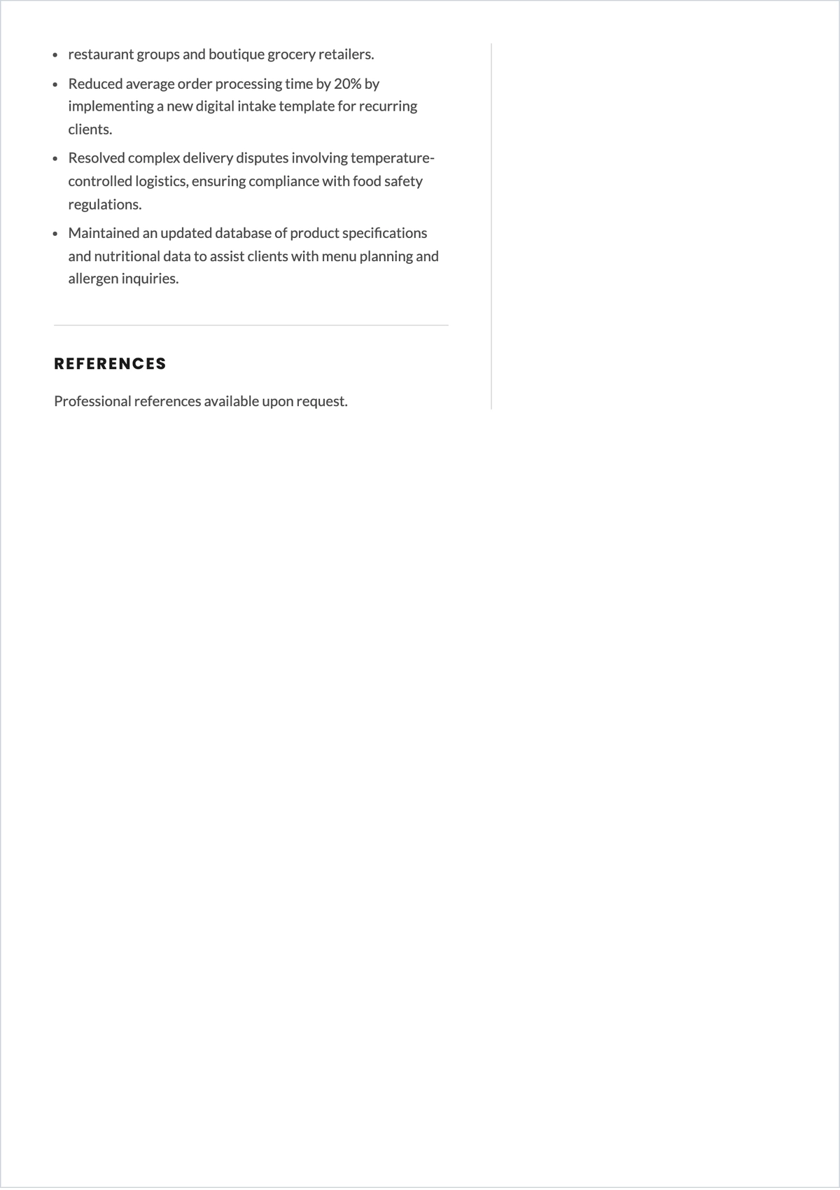 Free Food Representative Customer Service Resume to Edit Online