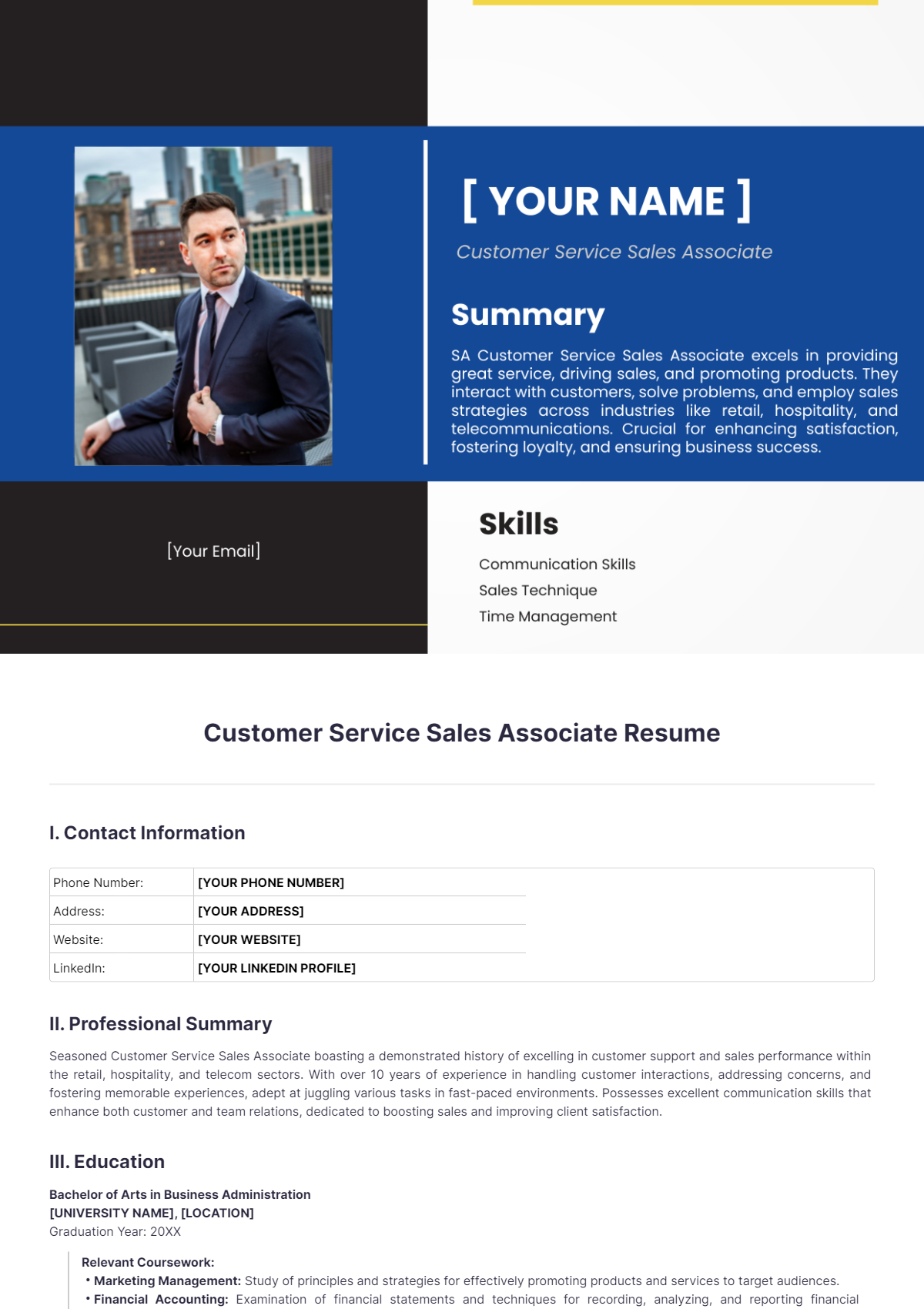 Customer Service Sales Associate Resume - Edit Online & Download