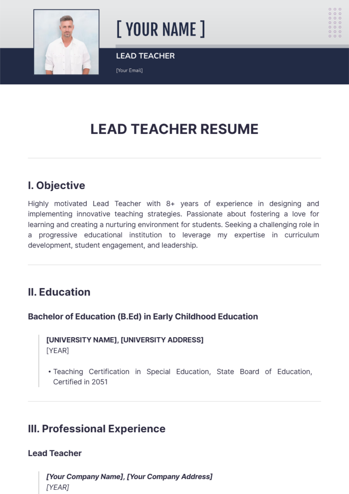 Lead Teacher Resume - Edit Online & Download