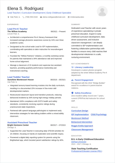 Free Lead Teacher ATS Resume Template, AI Resume Builder