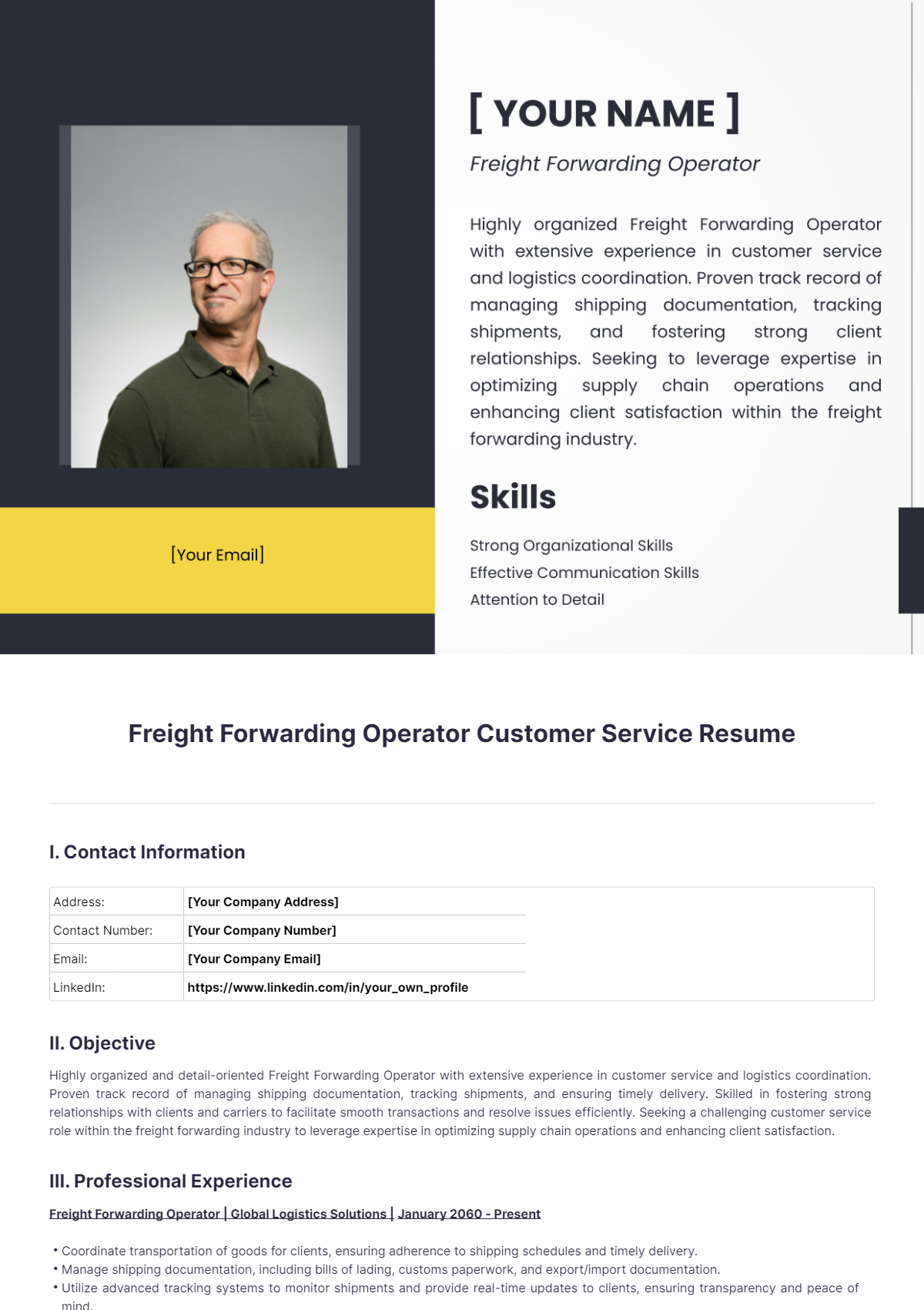 Freight Forwarding Operator Customer Service Resume - Edit Online & Download