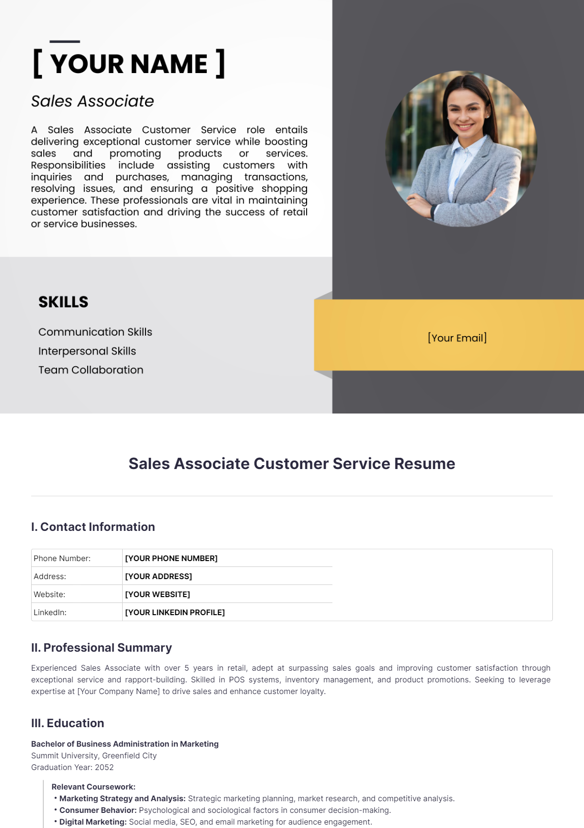 Sales Associate Customer Service Resume - Edit Online & Download