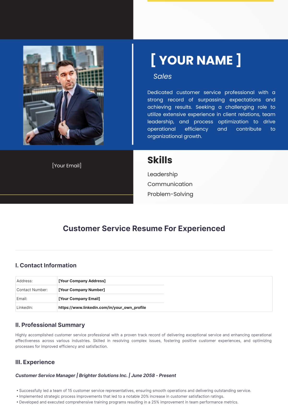 Customer Service Resume For Experienced - Edit Online & Download