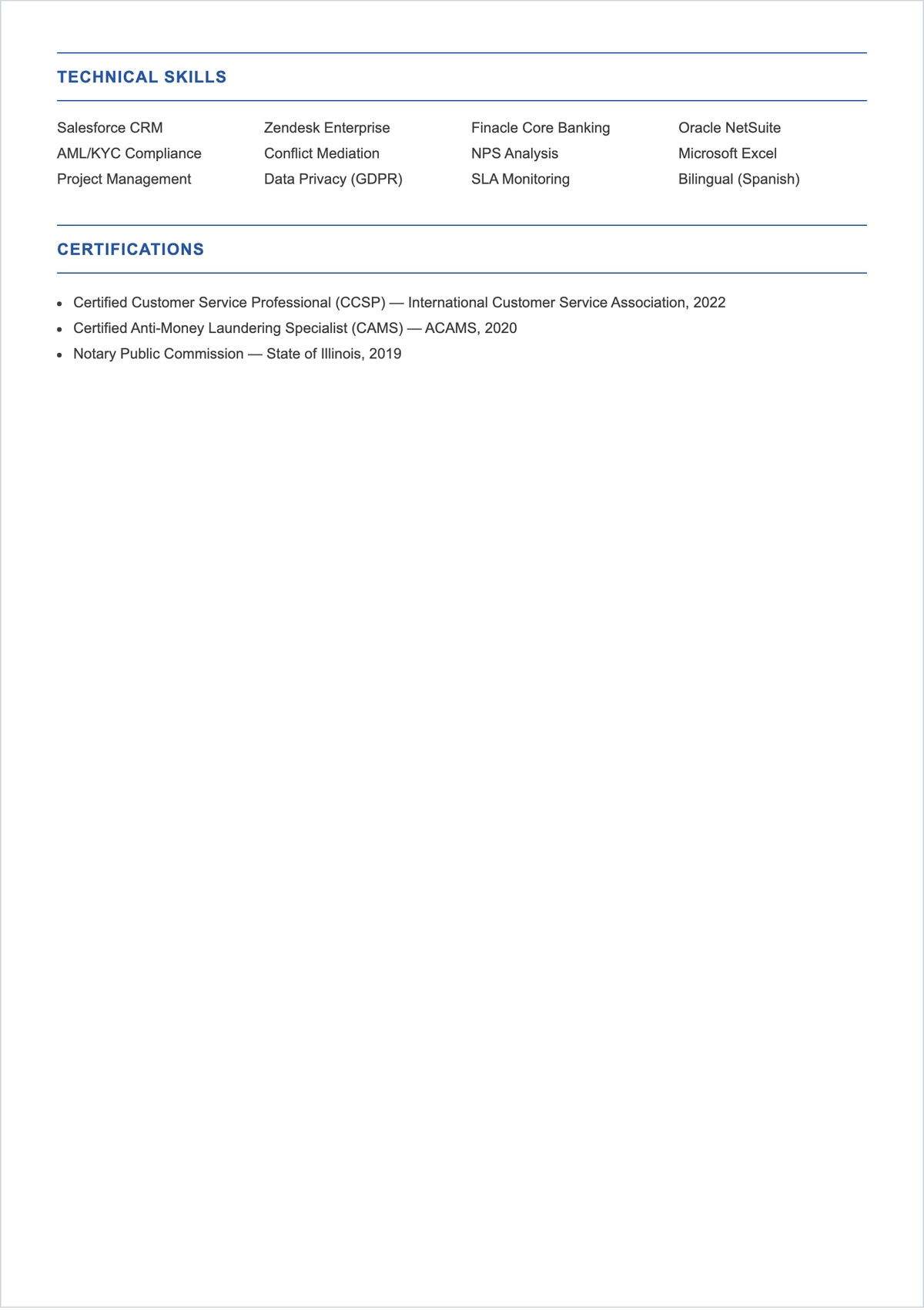 Free Customer Service ATS Resume For Experienced Template