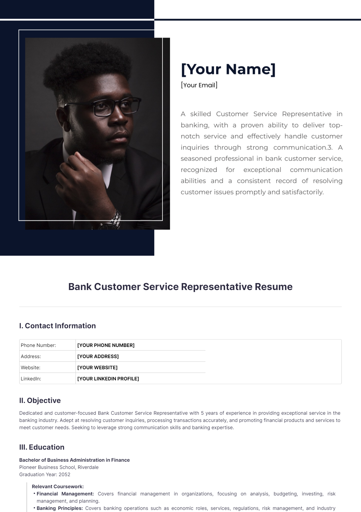 Bank Customer Service Representative Resume - Edit Online & Download