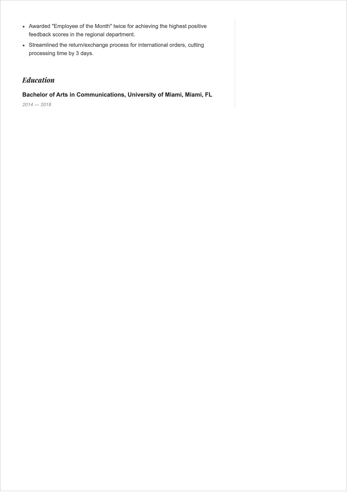 Free Bilingual Customer Service Representative ATS Resume Template