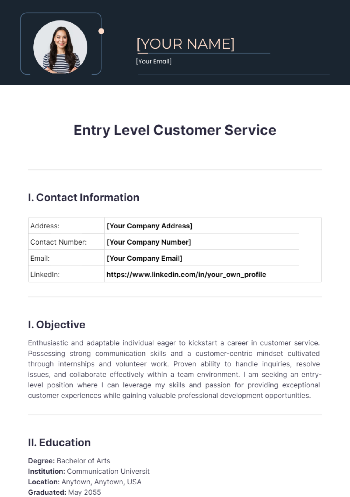 Entry Level Customer Service Resume - Edit Online & Download