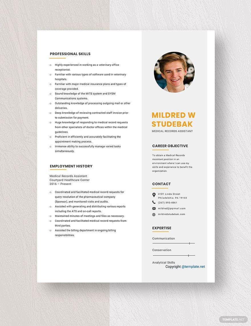 Medical Records Assistant Resume Template