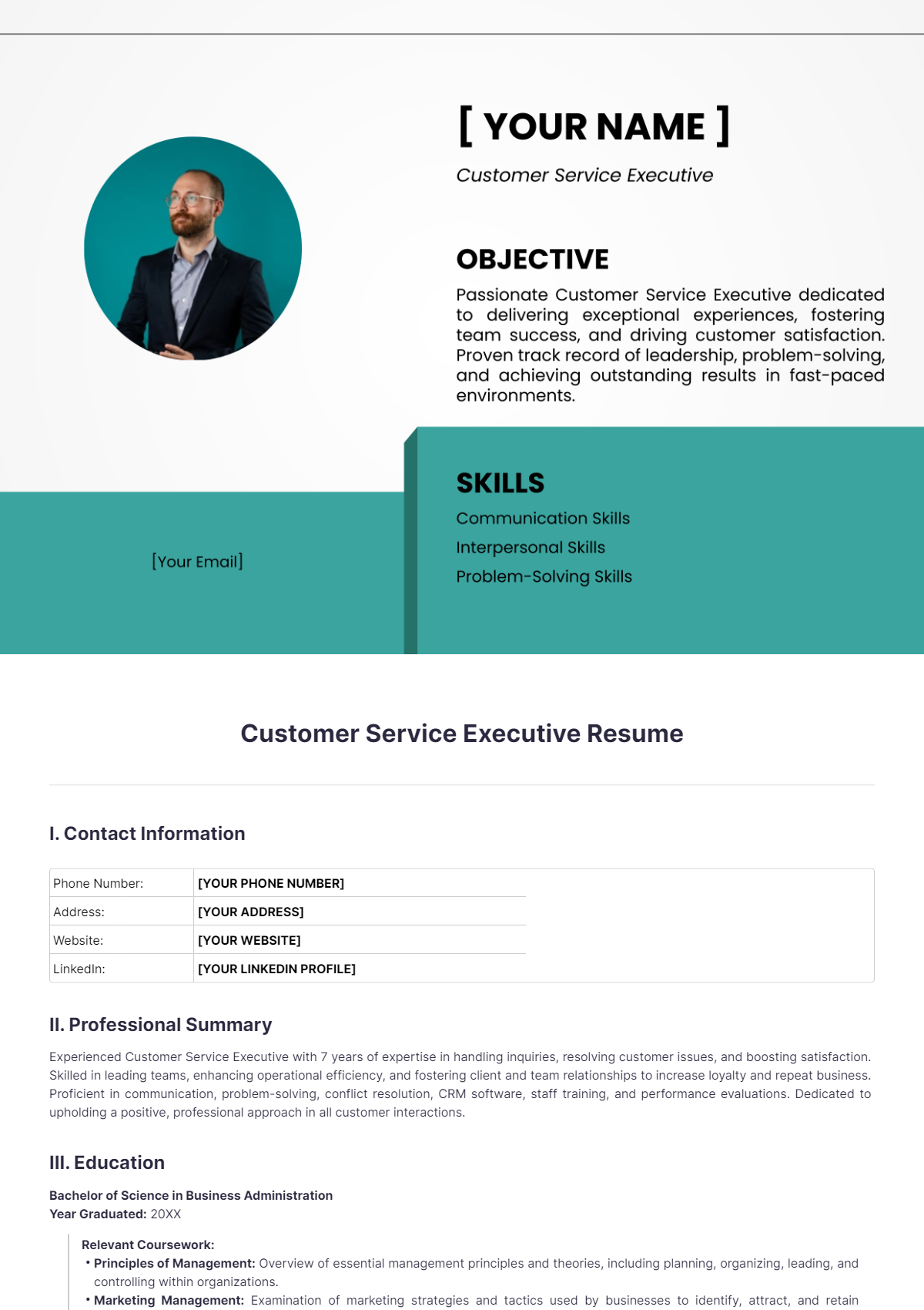 Customer Service Executive Resume - Edit Online & Download