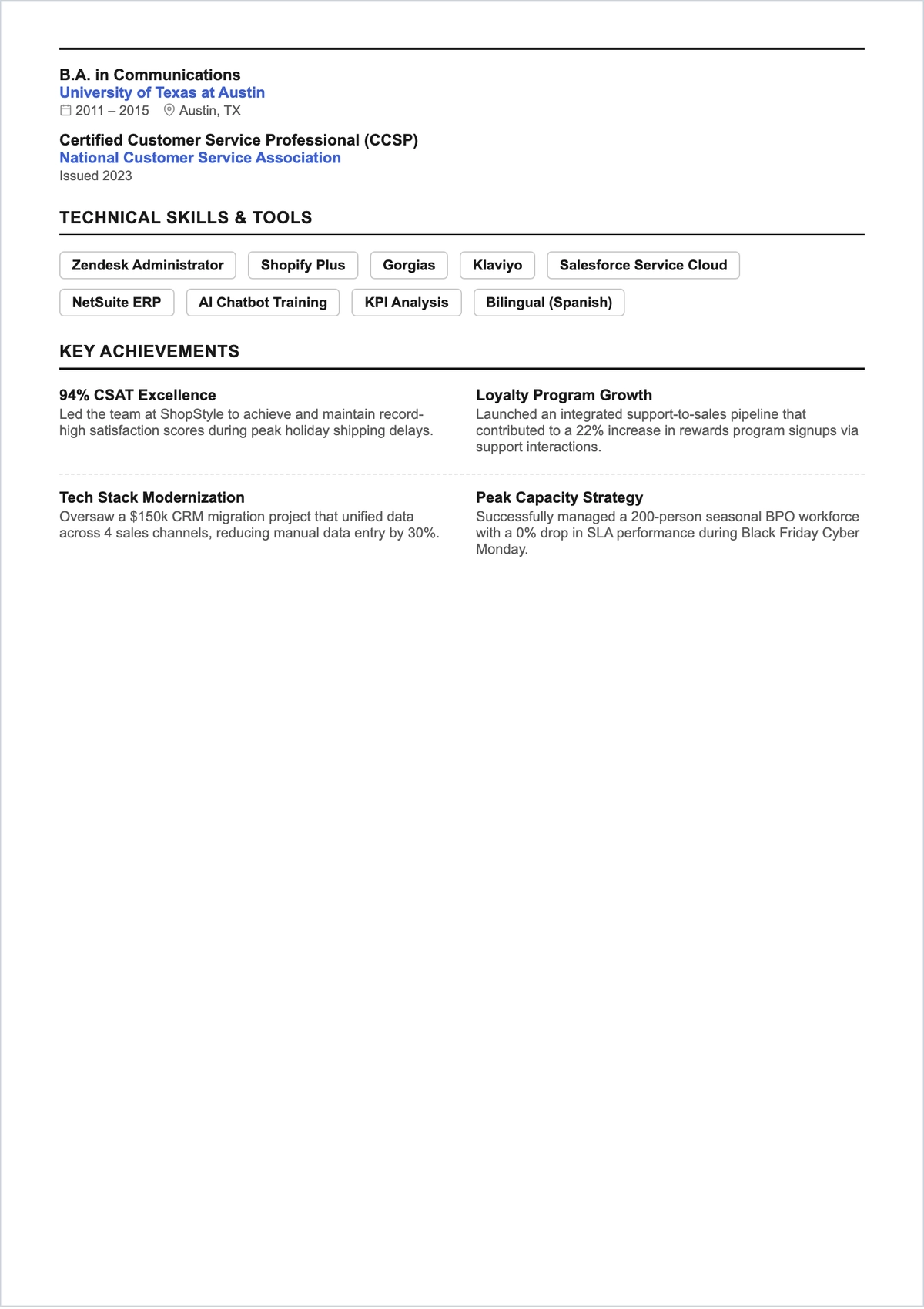Free Customer Service Executive ATS Resume Template, AI Resume Builder