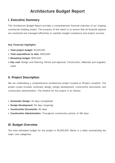 Free Architecture Budget Report Template to Edit Online