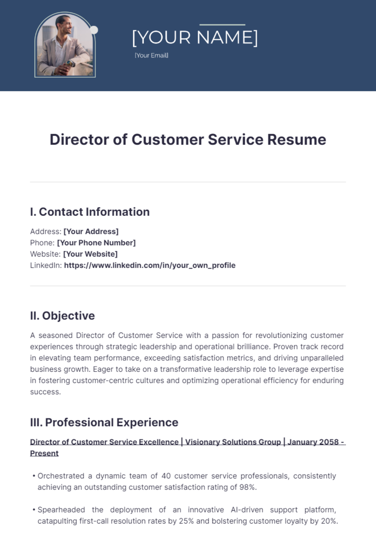 Director Of Customer Service Resume - Edit Online & Download