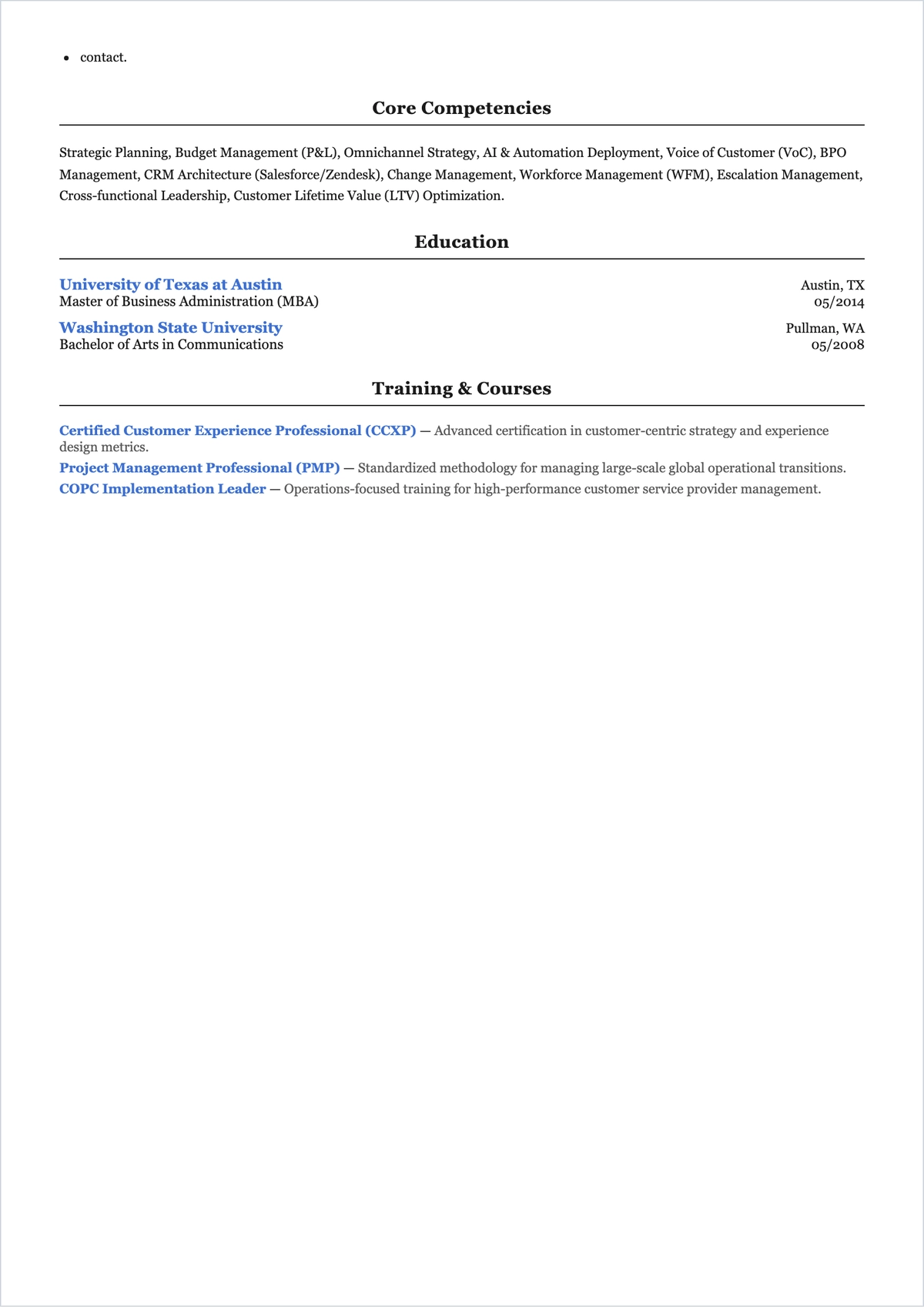 Free Director Of Customer Service ATS Resume Template