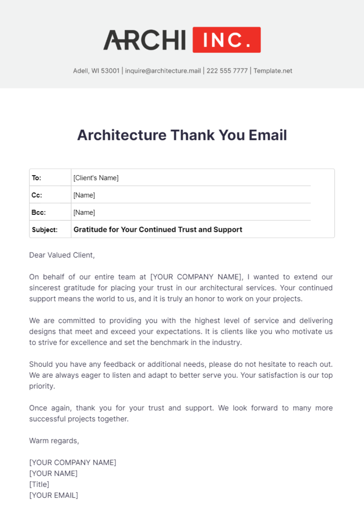 Architecture Thank You Email Template - Edit Online & Download