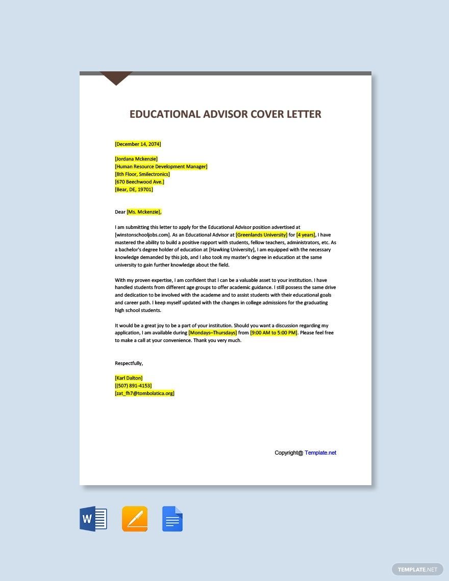 Educational Advisor Cover Letter