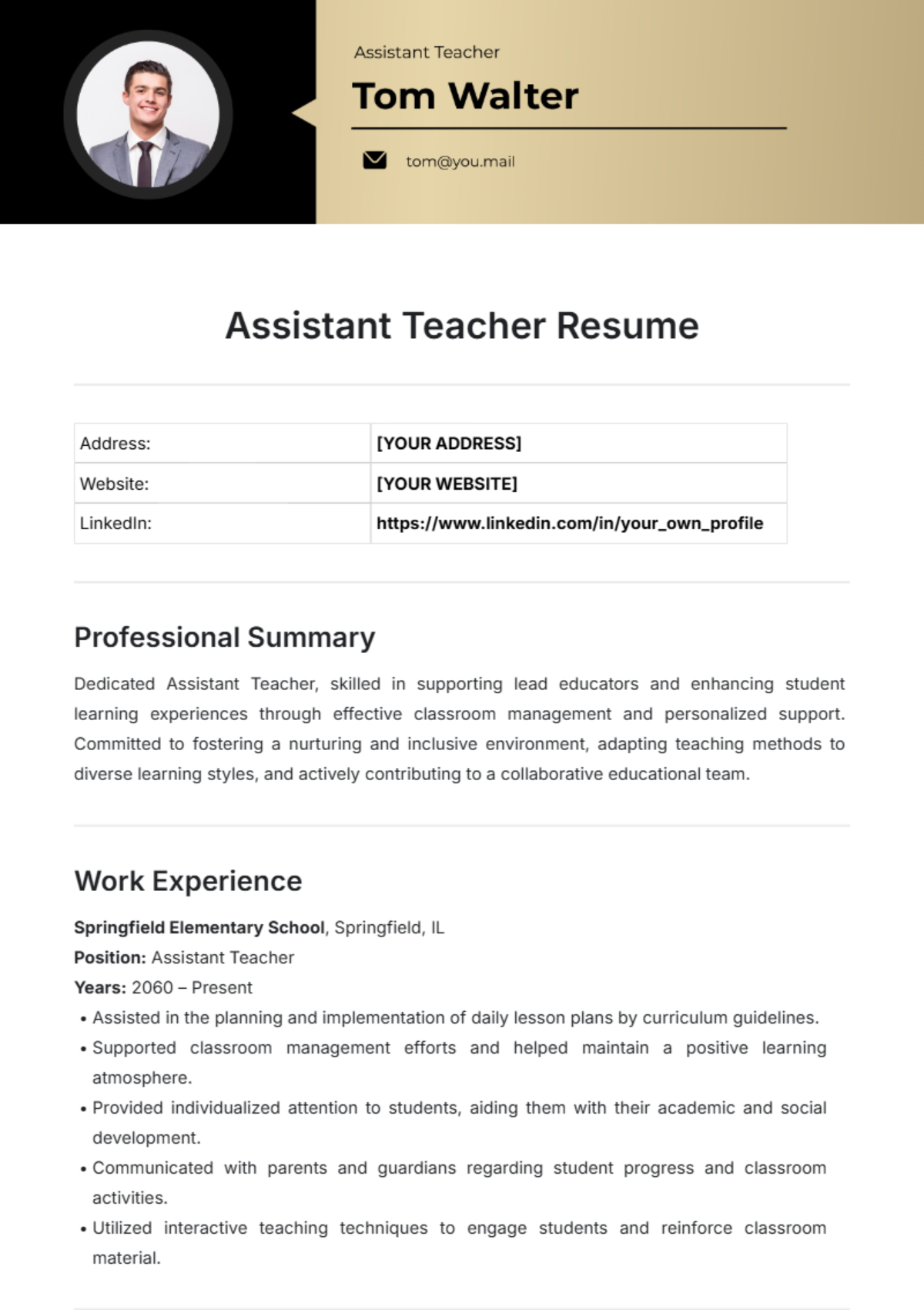 Assistant Teacher Resume Template - Edit Online & Download