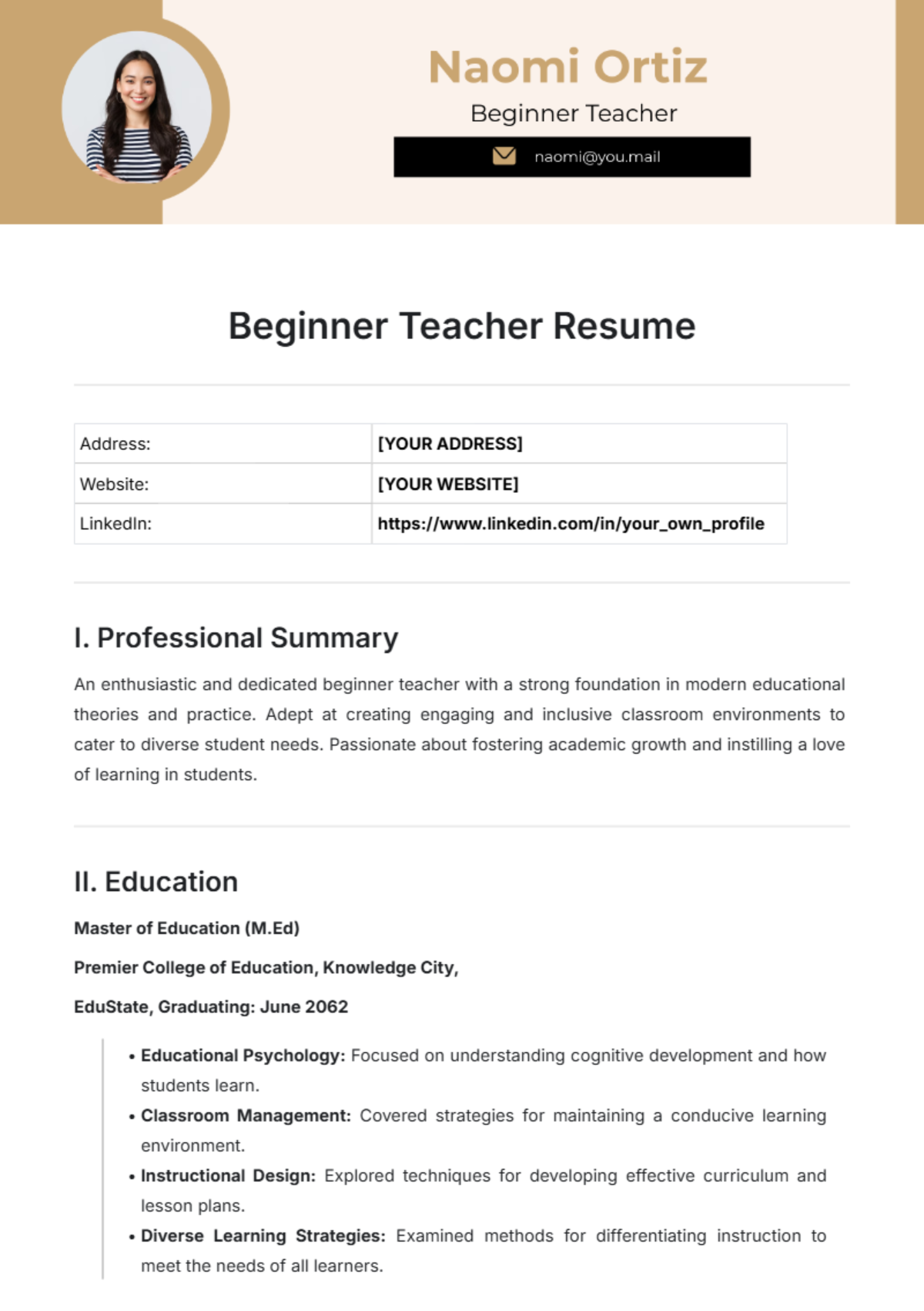 Beginner Teacher Resume Template - Edit Online & Download