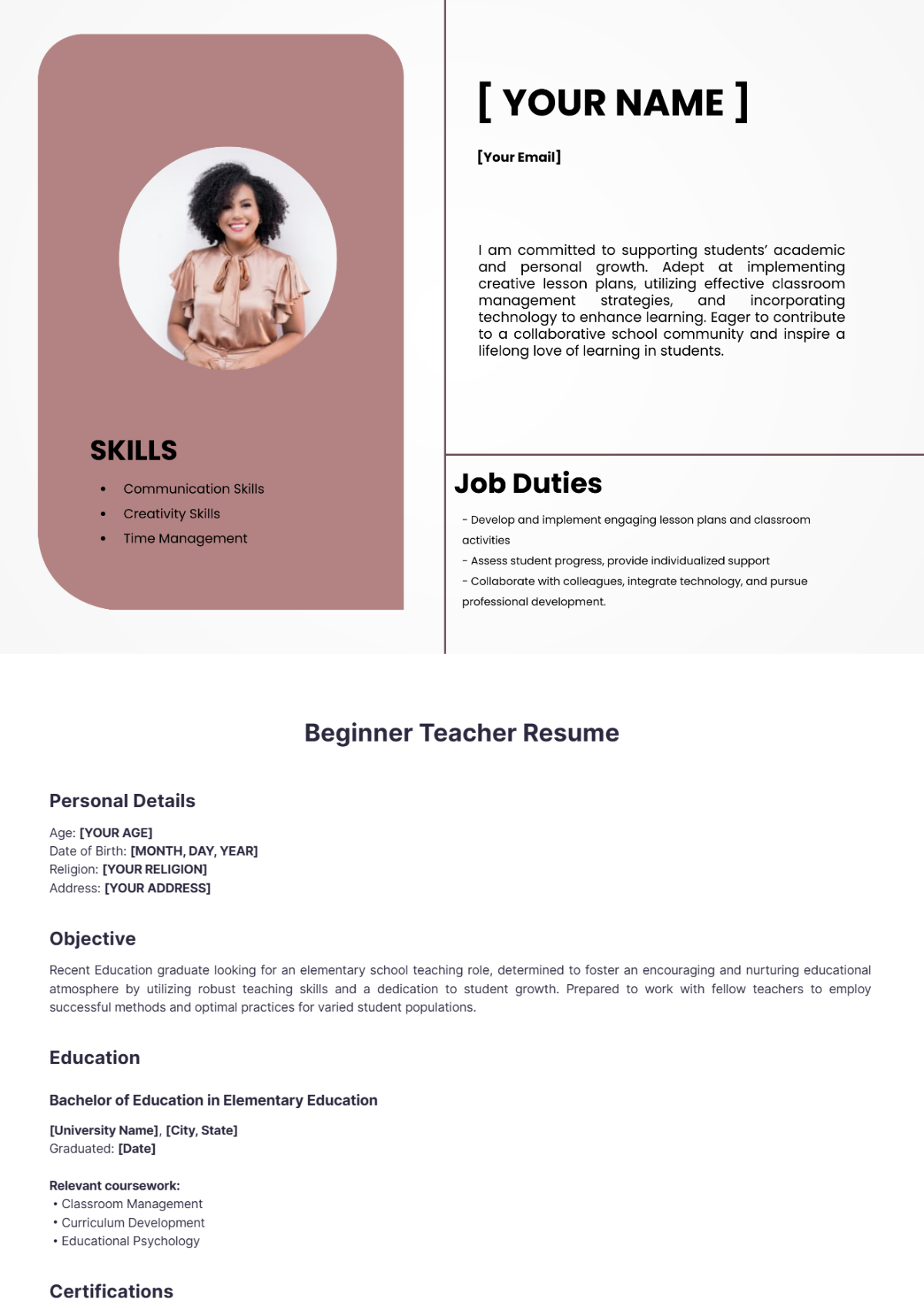 Beginner Teacher Resume - Edit Online & Download Example | Template.net