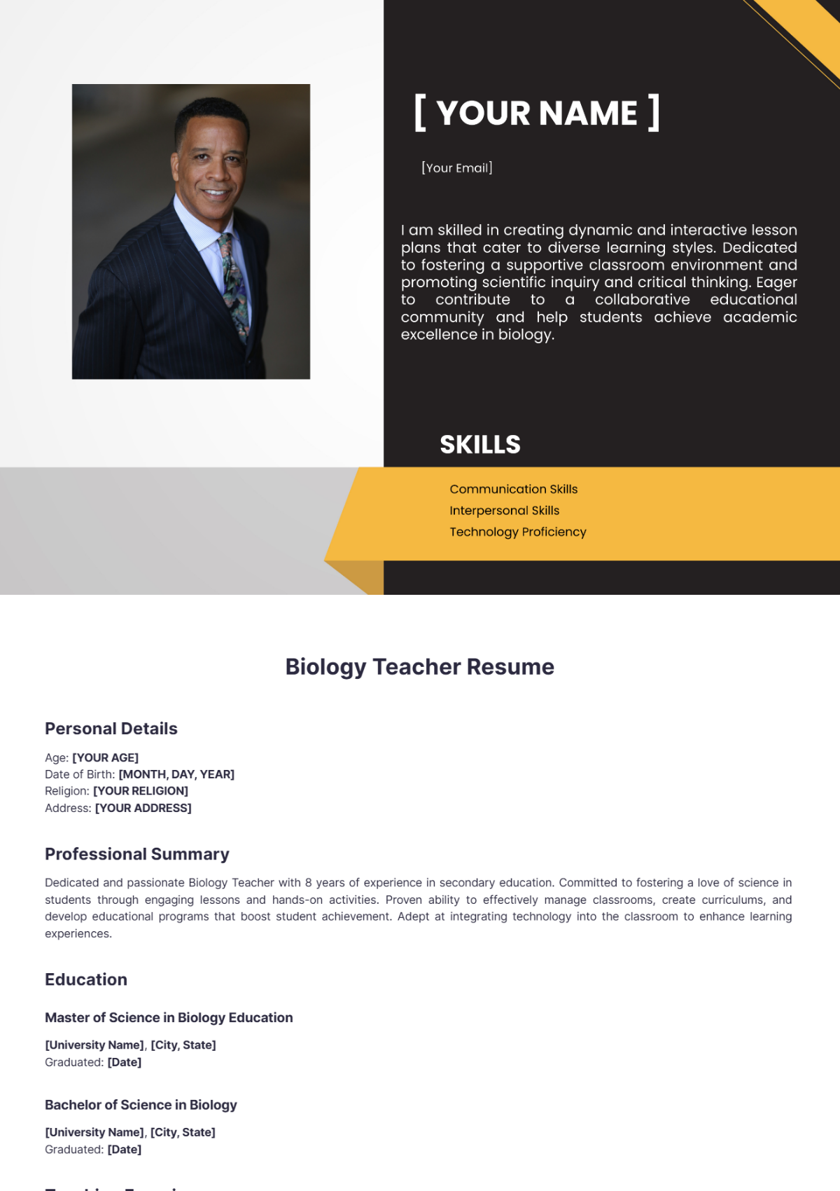 Biology Teacher Resume - Edit Online & Download Example | Template.net