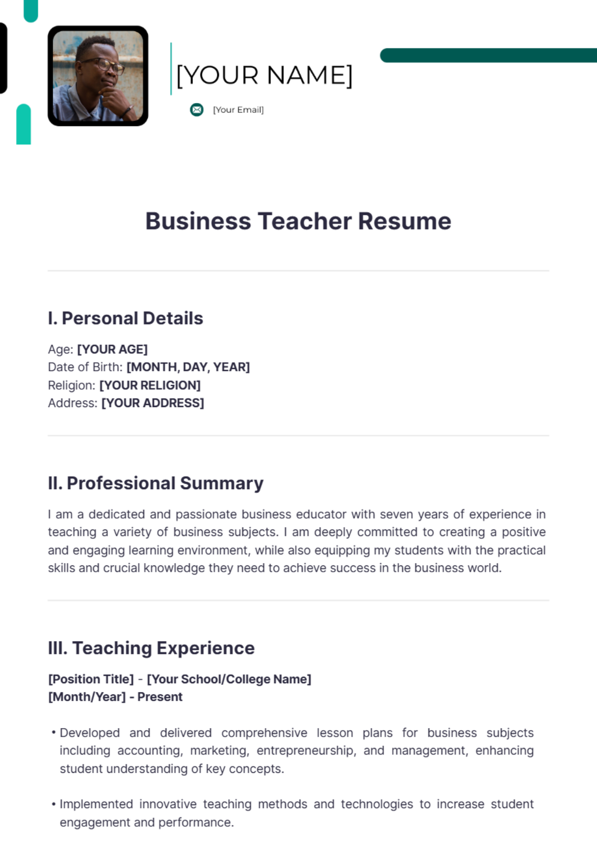 Teacher Resume Templates - Edit Online & Download | Template.net