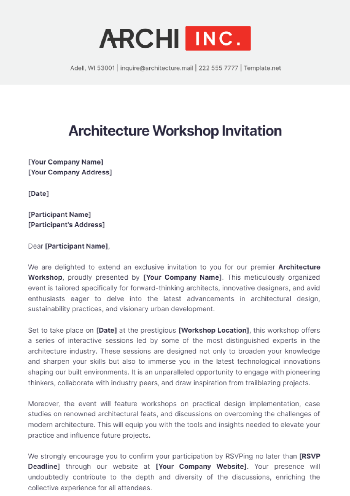 Architecture Workshop Invitation Template - Edit Online & Download