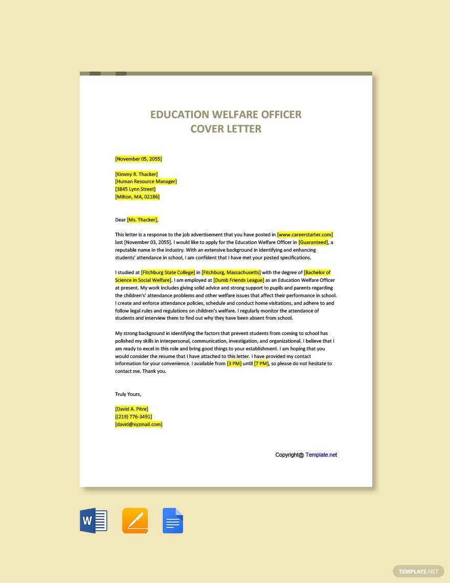 Education Welfare Officer Cover Letter