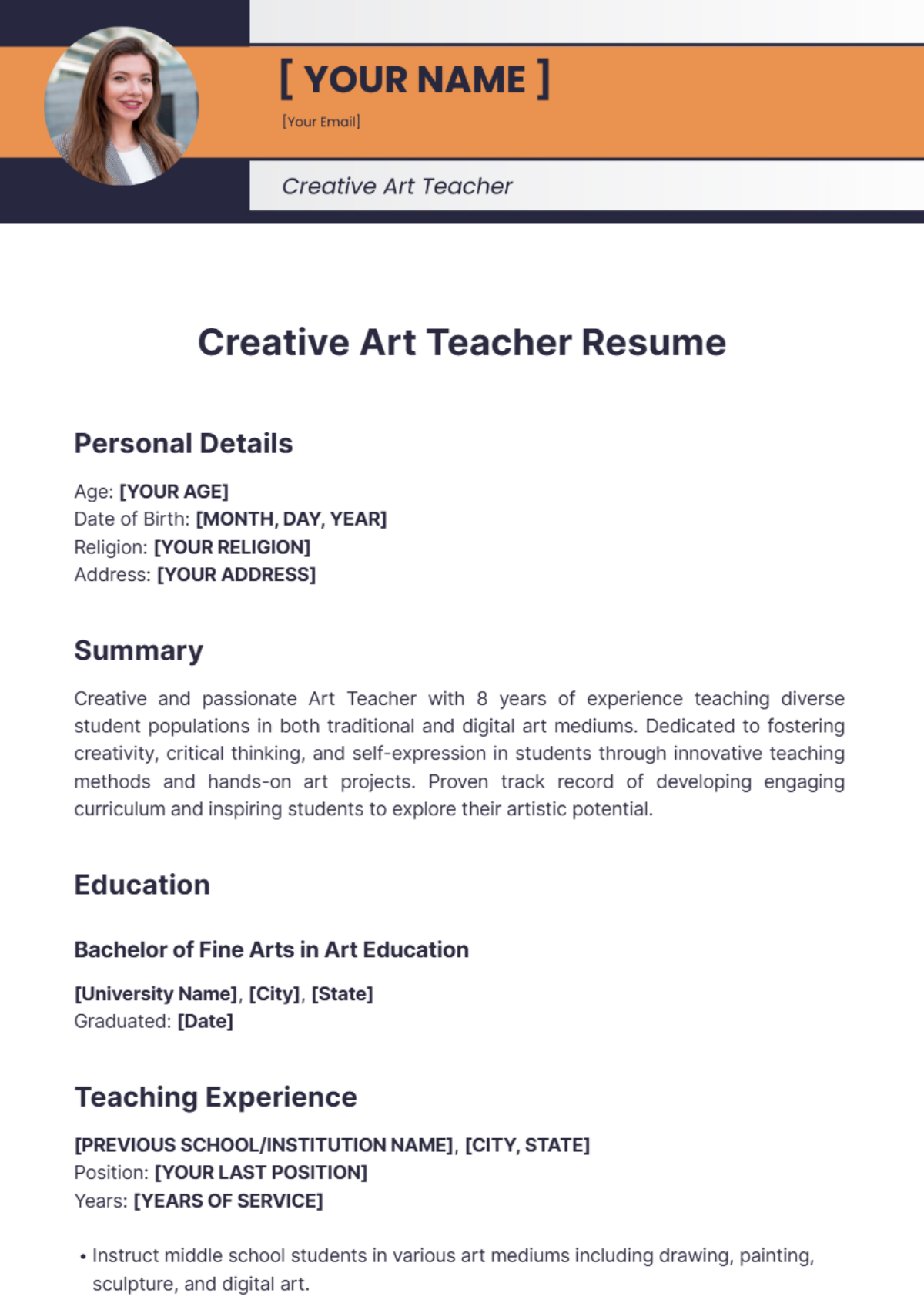 Creative Art Teacher Resume Edit - Creative Art Teacher Resume Edit Online 1 