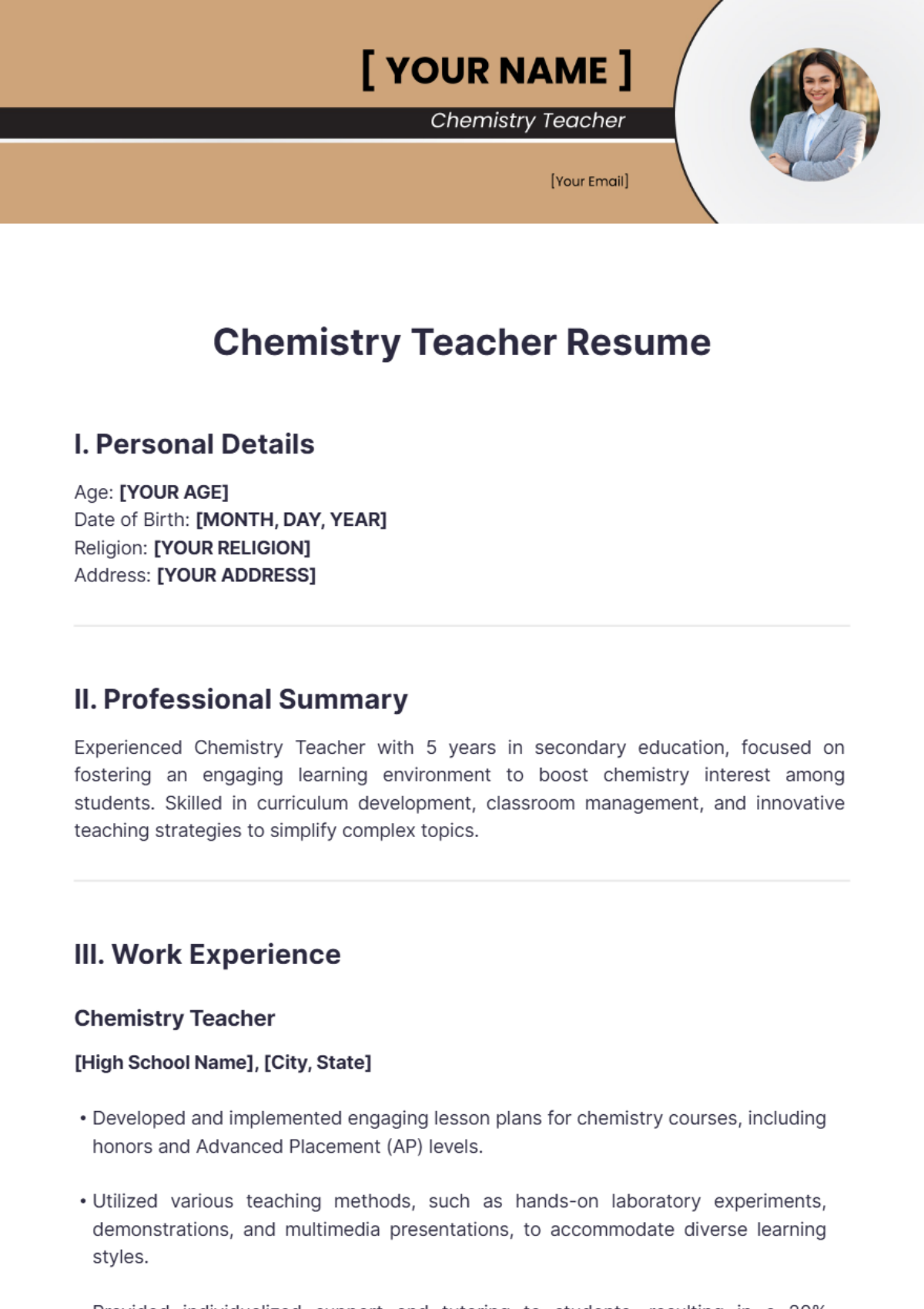 Chemistry Teacher Resume - Edit Online & Download Example | Template.net