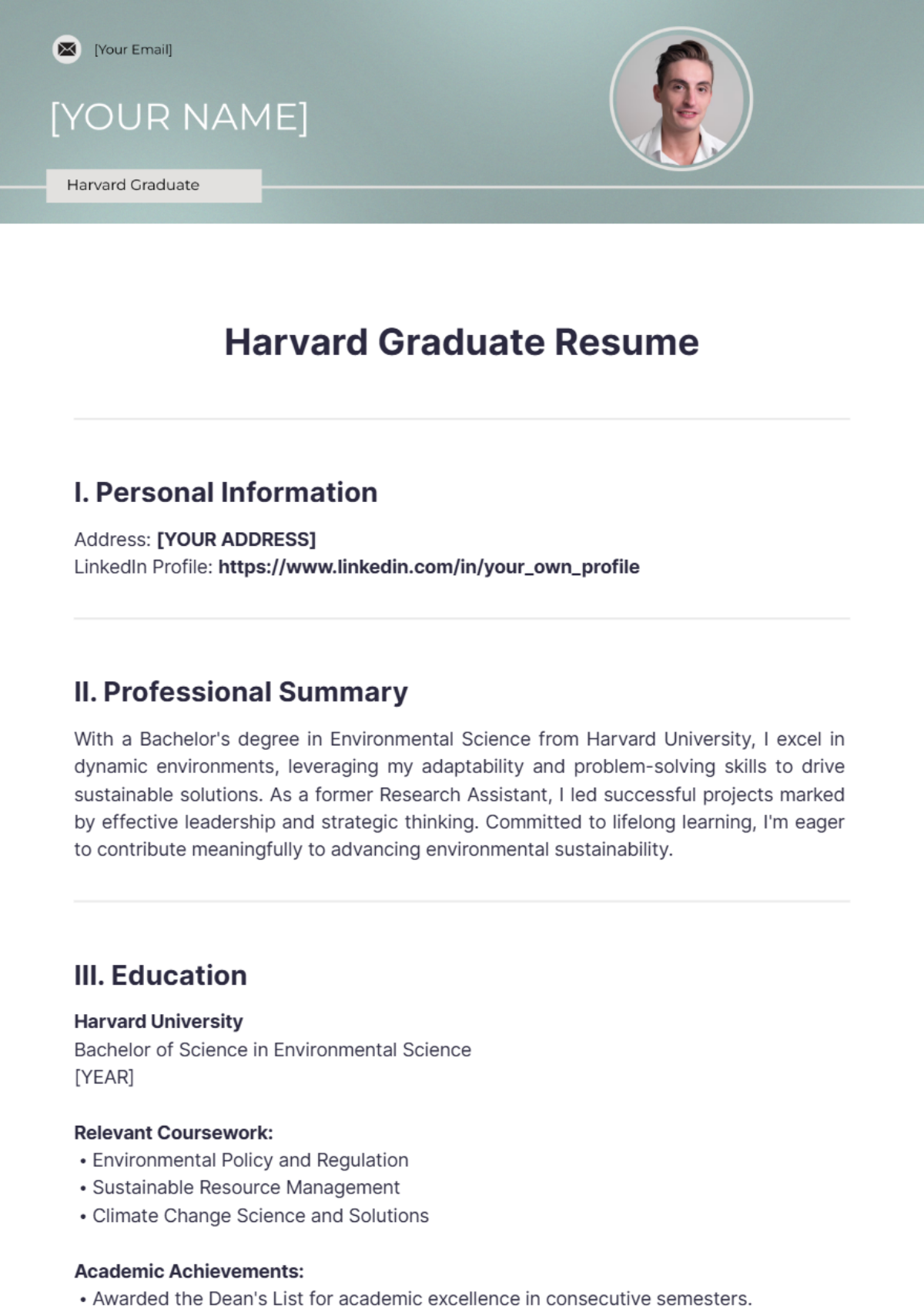 Harvard It Developer Resume Template - Edit Online & Download