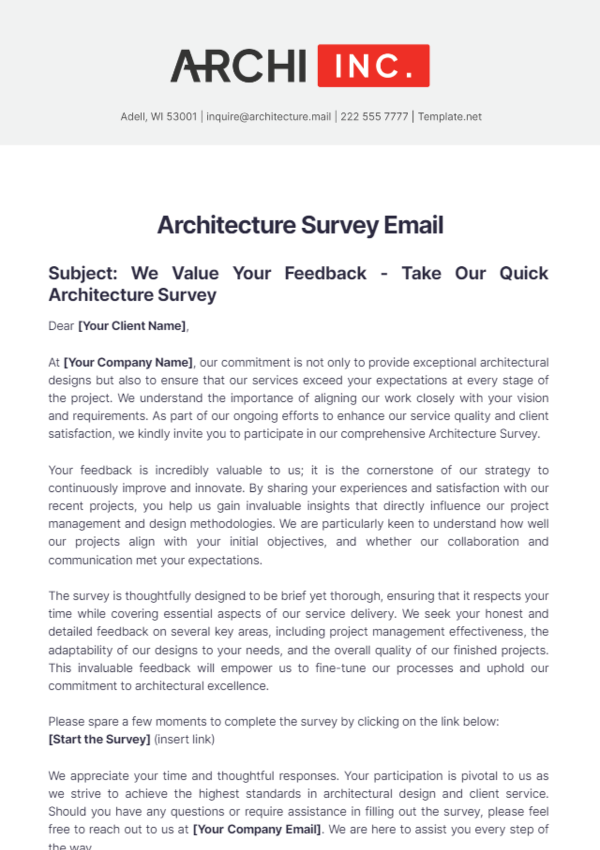 Architecture Survey Email Template - Edit Online & Download