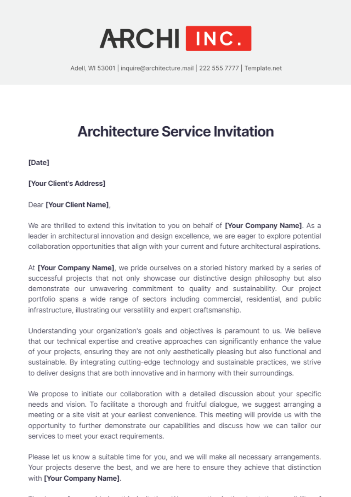 Architecture Service Invitation Template - Edit Online & Download