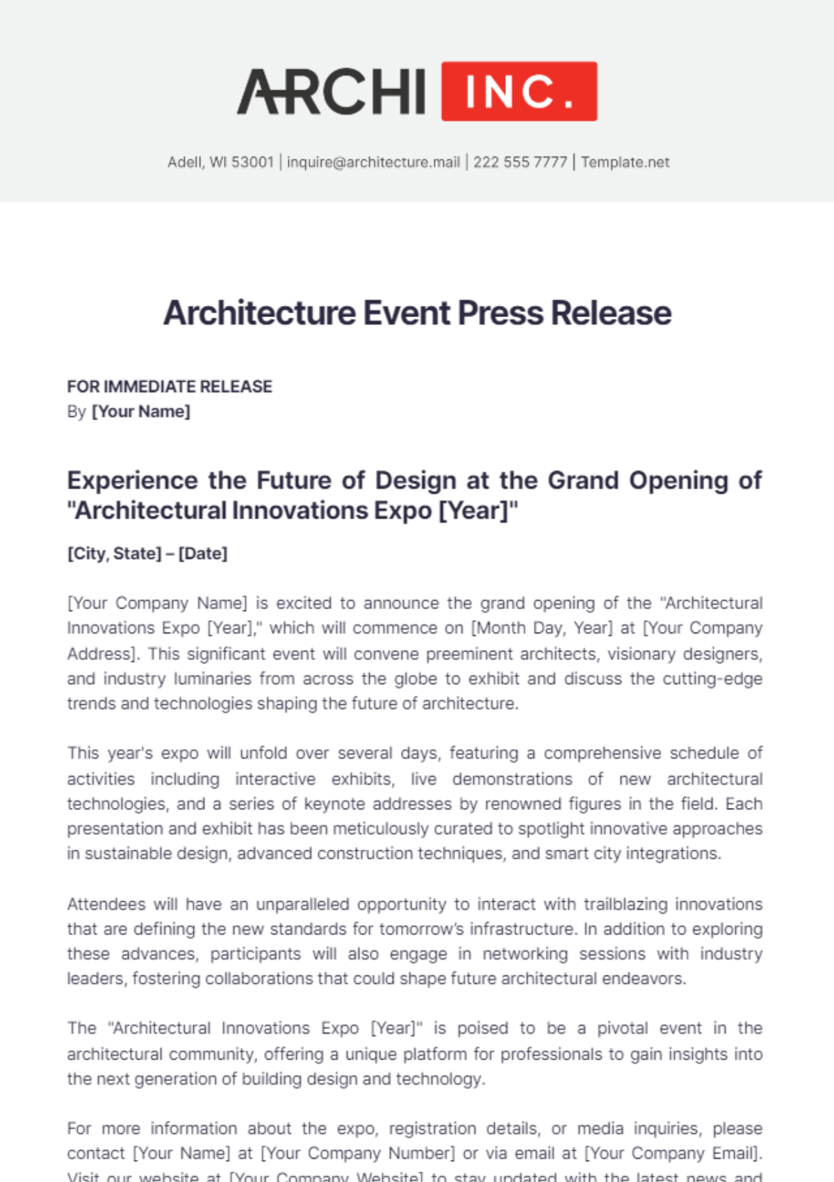 Architecture Event Press Release Template - Edit Online & Download