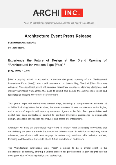 Free Architecture Event Press Release Template to Edit Online