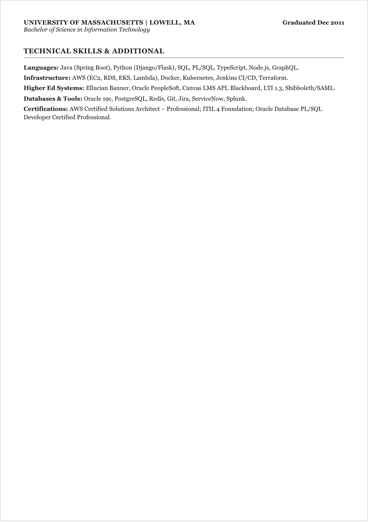 Free Harvard IT Developer ATS Resume Template, AI Resume Builder