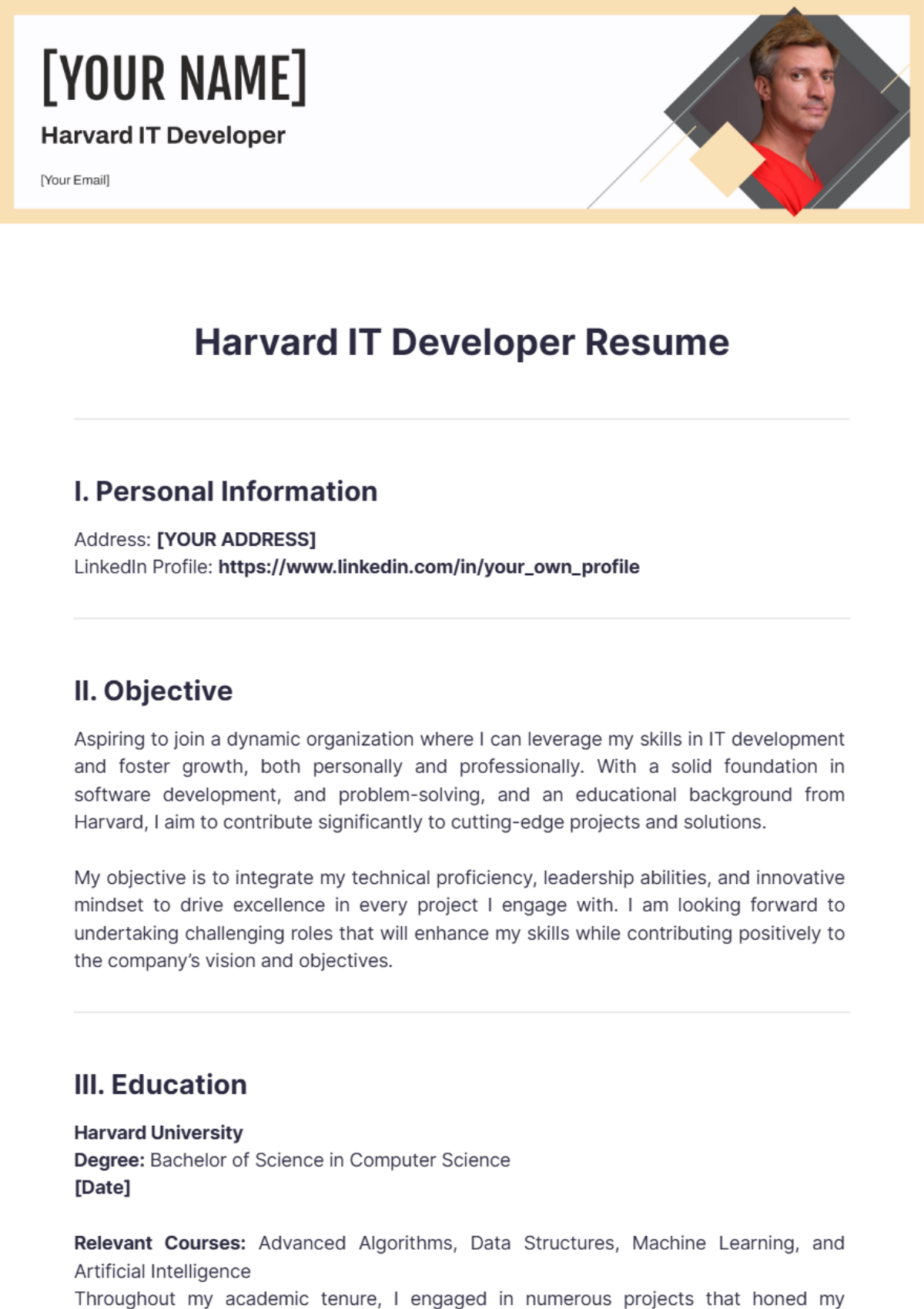 Harvard IT Developer Resume - Edit Online & Download