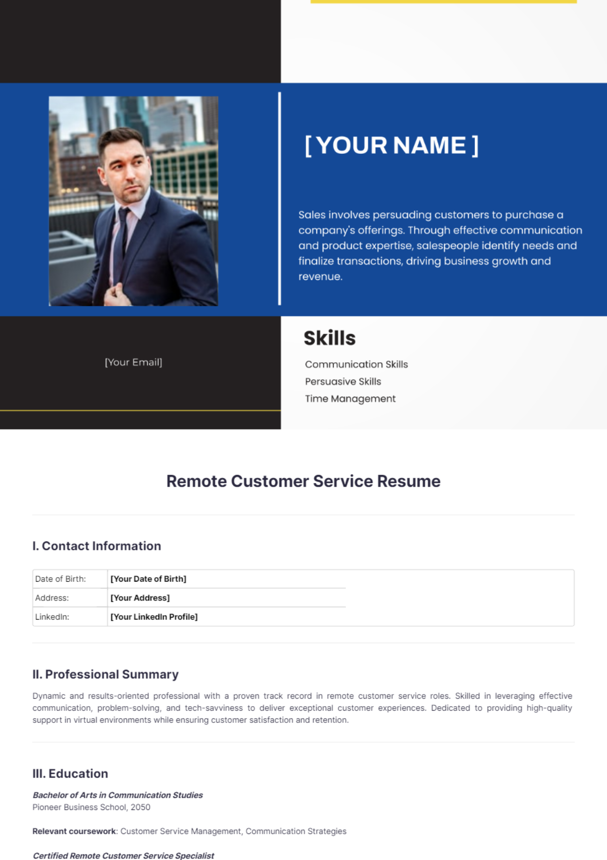 Remote Customer Service Resume - Edit Online & Download