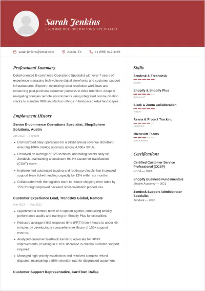 Free Remote Customer Service ATS Resume Template, AI Resume Builder