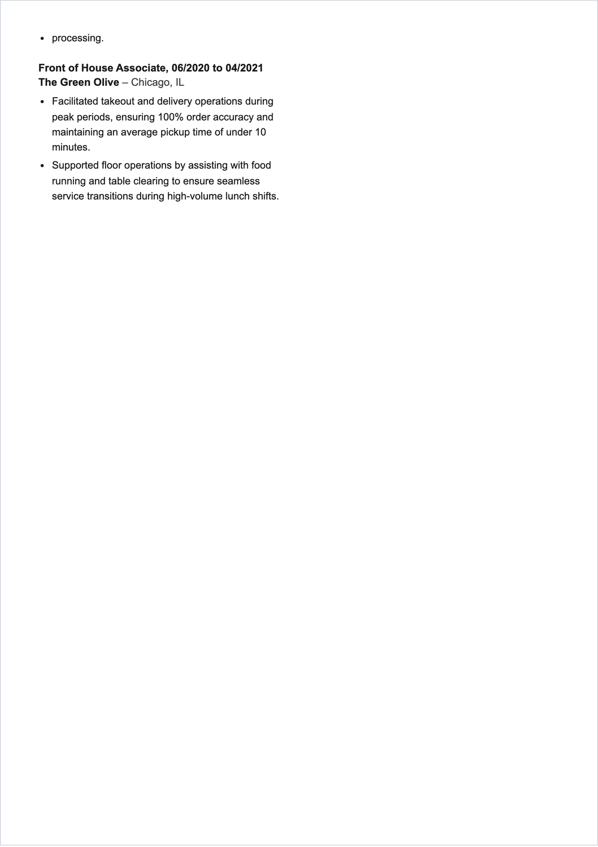 Free Restaurant Customer Service Representative Resume to Edit Online