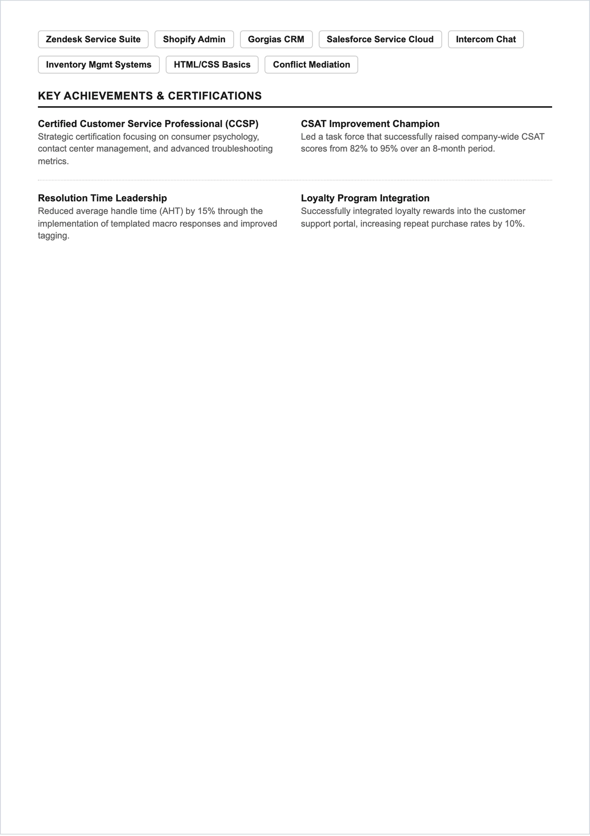 Free Professional Customer Service ATS Resume Template