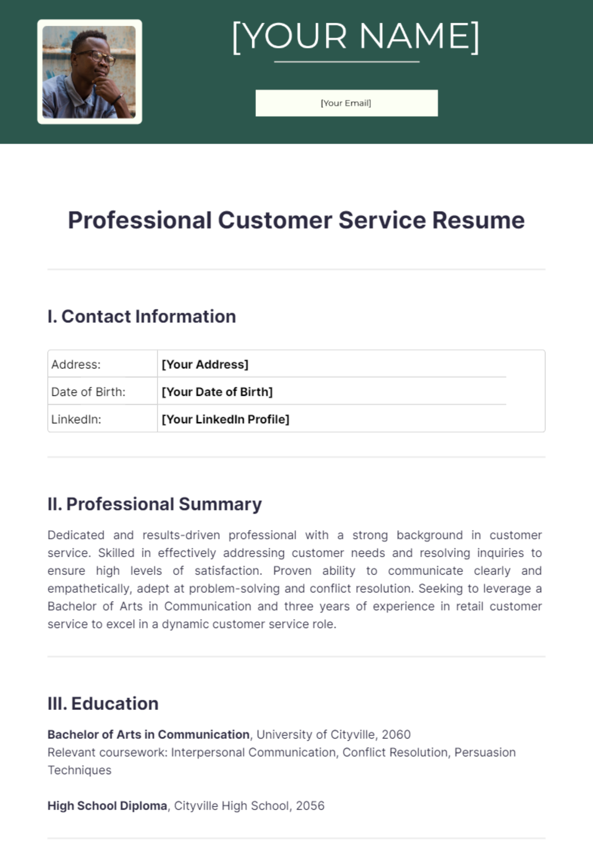 Professional Customer Service Resume - Edit Online & Download