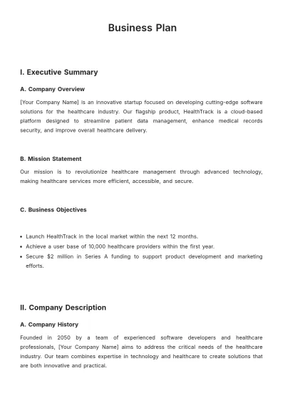 Free Business Plan Template to Edit Online
