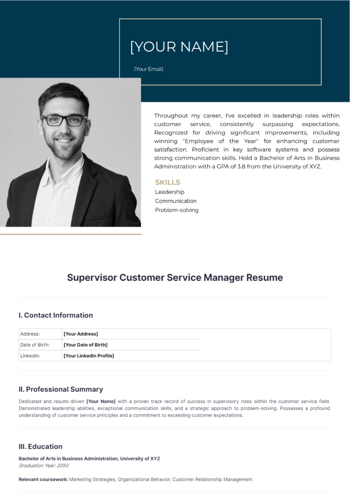 Supervisor Customer Service Manager Resume - Edit Online & Download