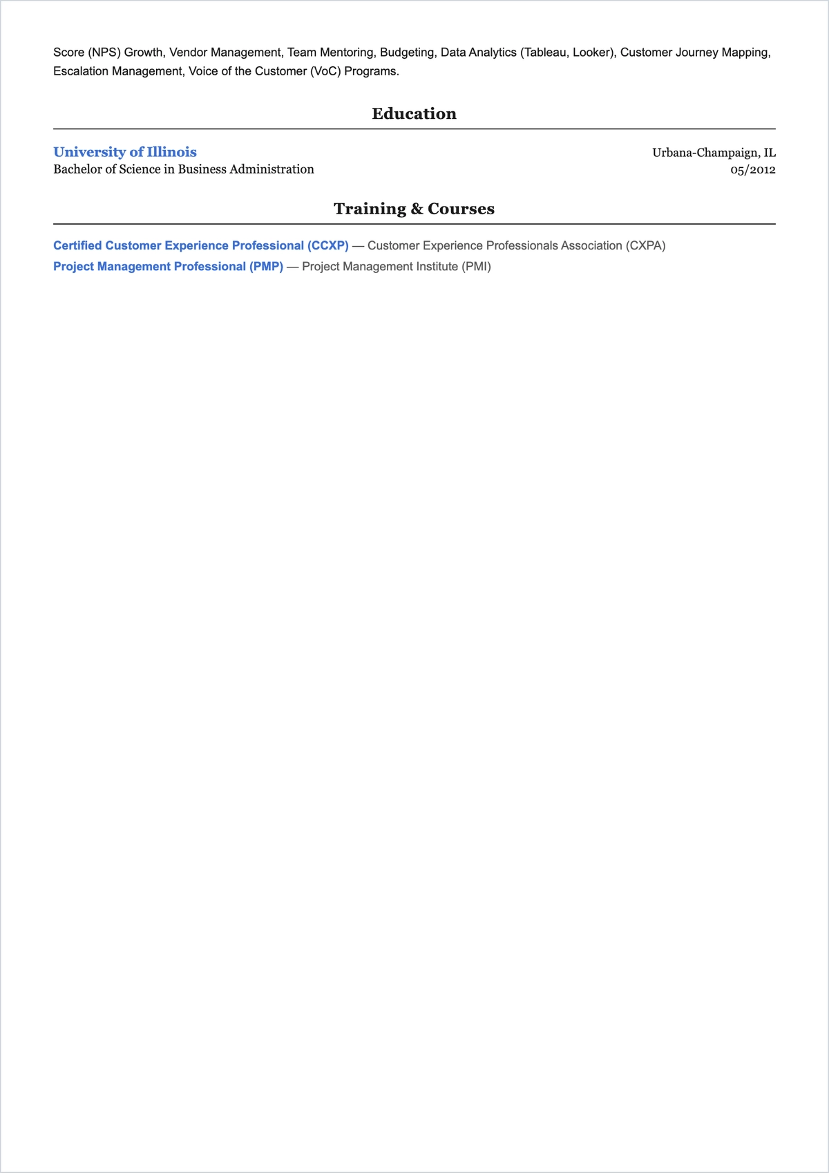 Free Professional Customer Service Manager ATS Resume Template