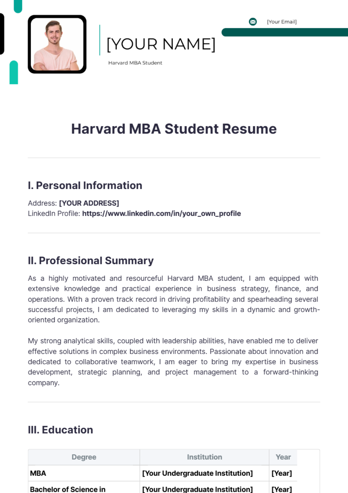 Free Harvard Mba Student Resume Template - Edit Online & Download ...