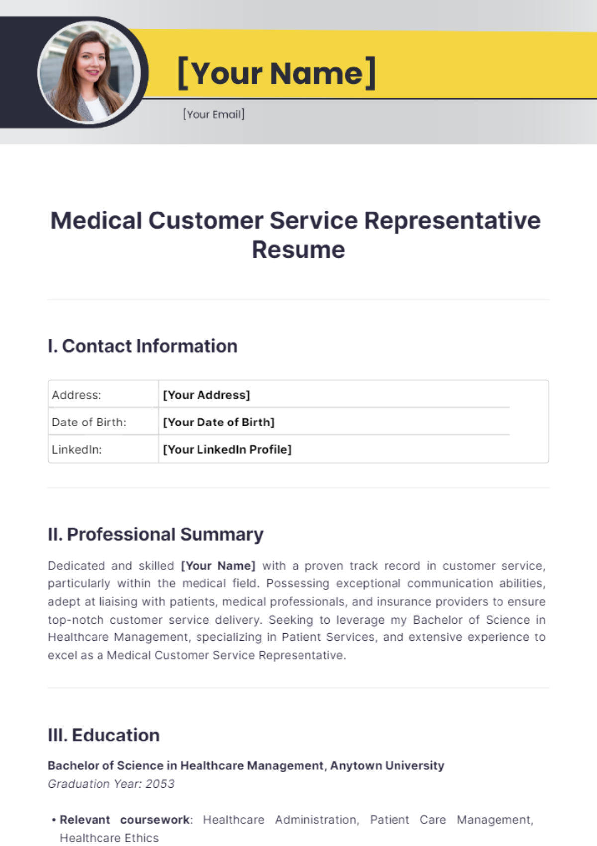 Medical Customer Service Representative Resume - Edit Online & Download