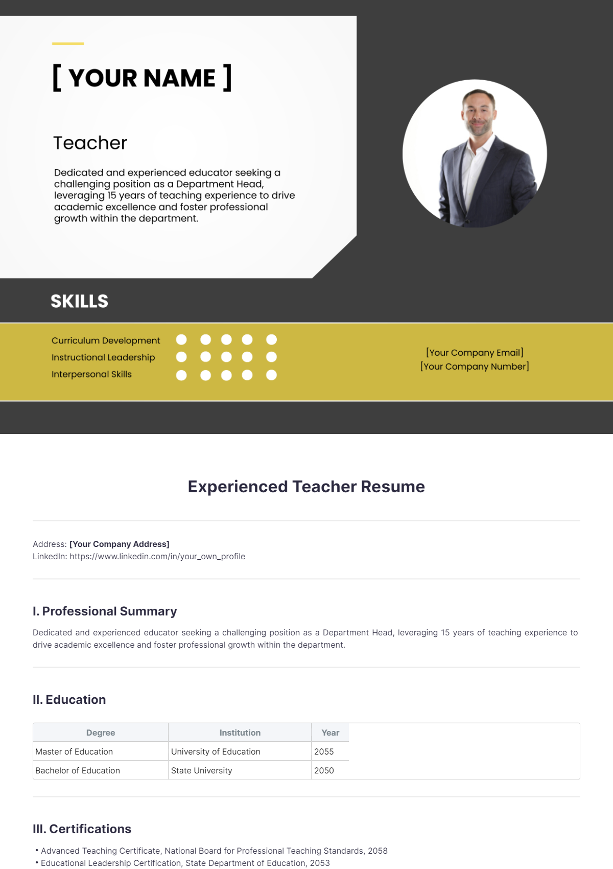 Experienced Teacher Resume - Edit Online & Download Example | Template.net